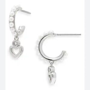 Kate Spade NET Saturday Imitation Pearl HuggieHoop Earrings in Cream/ Silver NWT